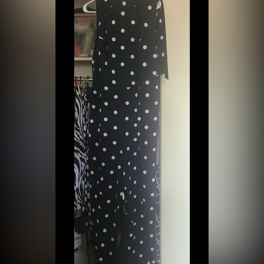 Navy blue and white polkadot jumpsuit